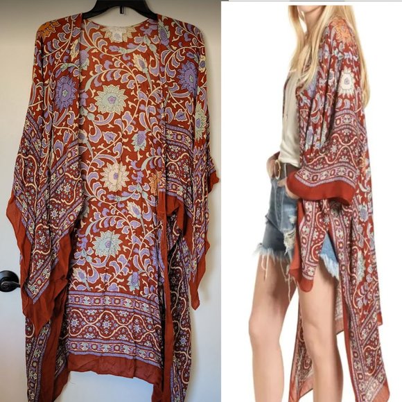 Free People Red and Purple Floral Kimono Cardigan - Picture 1 of 10